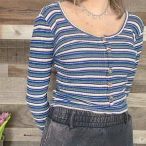 Blue and Green Striped Crop Top